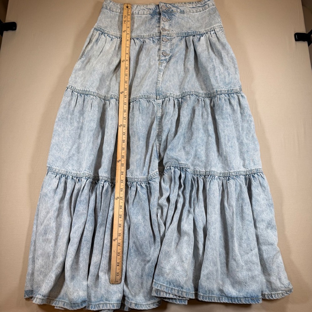 We The Free People Light Wash Tiered Denim Maxi Skirt Small OB1409812